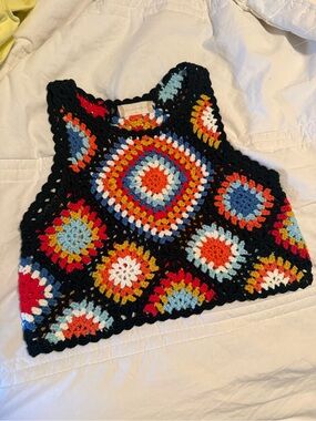 Altar'd State Black-Trim Multicolor Crochet Top